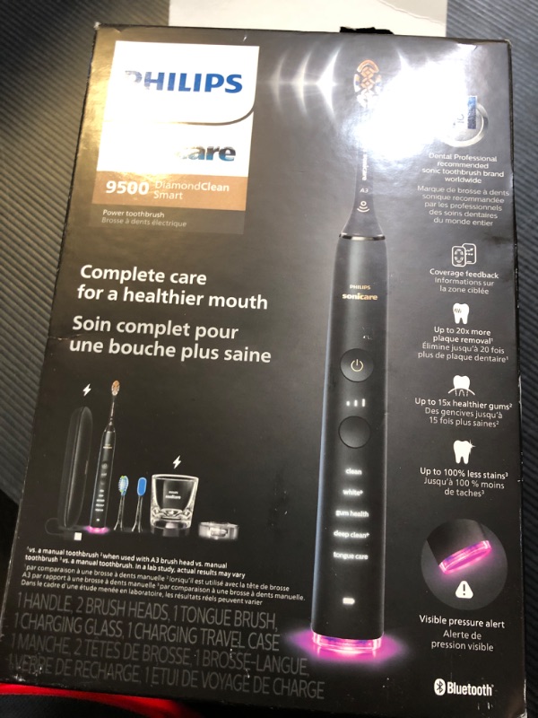 Photo 2 of Philips Sonicare DiamondClean Smart 9500 Electric Toothbrush, Sonic Toothbrush with App, Pressure Sensor, Brush Head Detection, 5 Brushing Modes and 3 Intensity Levels, Black, Model HX9923/11