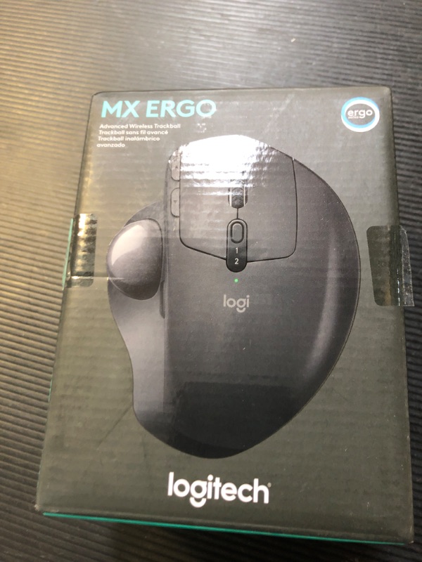 Photo 2 of Logitech MX Ergo Wireless Trackball Mouse, Ergonomic Design, Move Content Between 2 Windows and Apple Mac Computers (Bluetooth or USB), Rechargeable