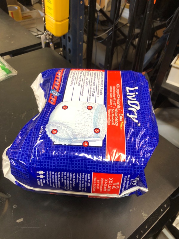 Photo 1 of LivDry Adult XXL Incontinence Underwear, Extra Absorbency Adult Diapers, Leak Protection, XX-Large, 12-Pack