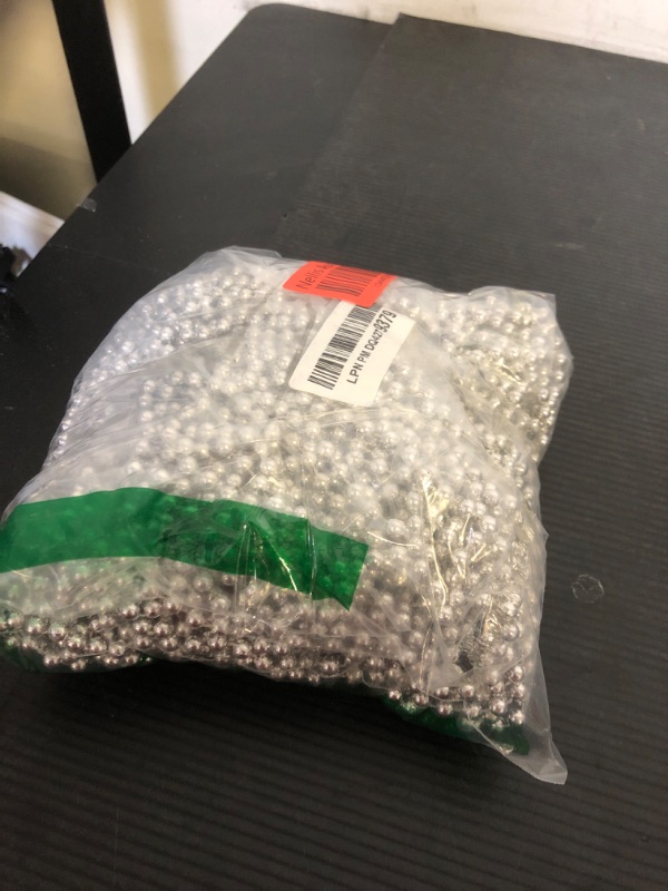 Photo 1 of 100 PCS Silver Mardi Gras Beads, 33" Silver Beads Necklaces, Christmas Beads Necklaces, Metallic Patriotic Beads Necklaces, Parade Throws Accessories for Christmas Independence Day New Year Party Favors