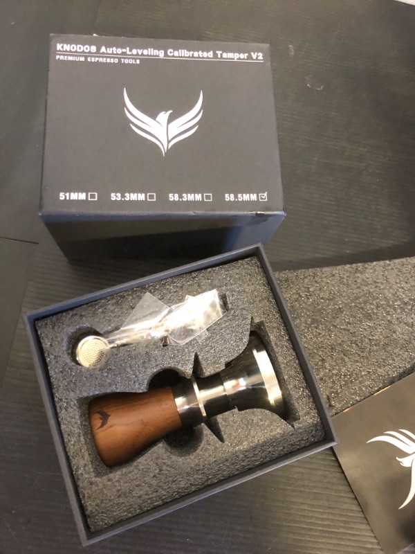 Photo 1 of KNODOS 58.5mm Calibrated Coffee Tamper V2 with Self Leveling & Double Spring-Loaded Design Rosewood 30lbs Tamper for Espresso Machine Accessories Professional Barista Tool with Gift Box