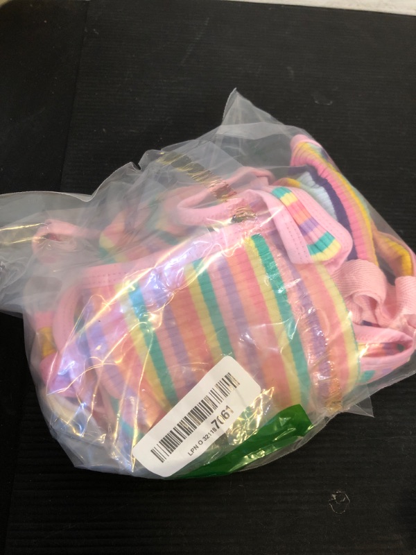 Photo 1 of 3 Pieces Dog Diaper Striped Sanitary Pantie with Adjustable Suspender Washable Reusable Puppy Sanitary Panties Cute Pet Underwear Diaper Jumpsuits for Female Dogs (Rainbow Pattern, M)