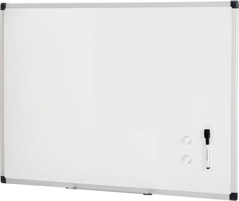 Photo 1 of Amazon Basics Magnetic Dry Erase Whiteboard, 36"W x 24"H, Aluminum Frame, Silver/White

