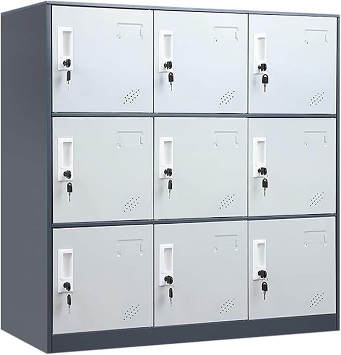 Photo 1 of 9 Doors Metal Storage Cabinet with Card Slot, Organizer,Shoes and Bags Steel Locker for Office, Home, Bank, School, Gym (Gray)
