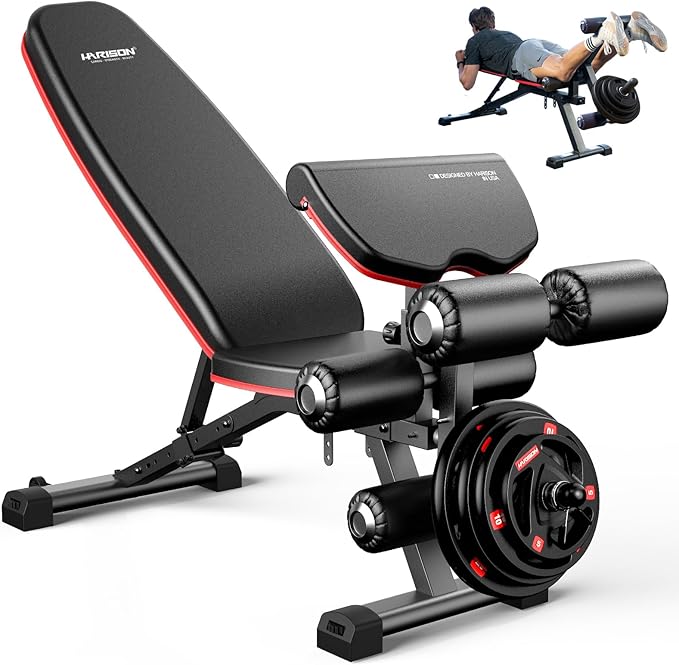 Photo 1 of HARISON Adjustable Weight Bench with Leg Extension and Preacher Pad, Workout Bench Press for Home Gym Strength Training, Flat Incline Decline Sit Up Bench 1000LBS Capacity
