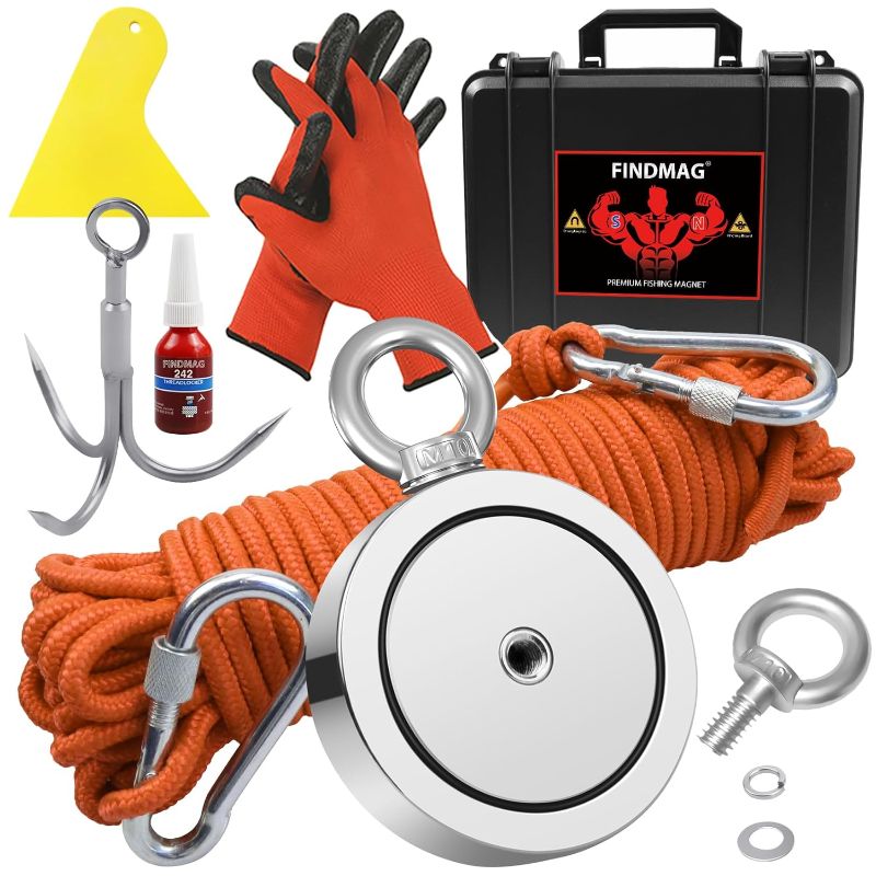 Photo 1 of 1725 lbs Fishing Magnet Kit, Double Sided Magnet Fishing Kit with Rope, Super Strong Fishing Magnet for Retrieving Items in River, Lake, Beach, Lawn, 3.7" Diameter