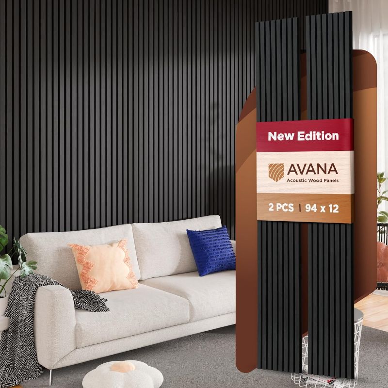 Photo 1 of Avana Acoustic Wood Wall Panels – 94.4 x 12.6 Inch Black Oak Acoustic Panels 2 PCs – Wall Panels For Interior Wall Decor For Homes, Offices, Studios – Pleasing Decorative Wood Panels For Wall