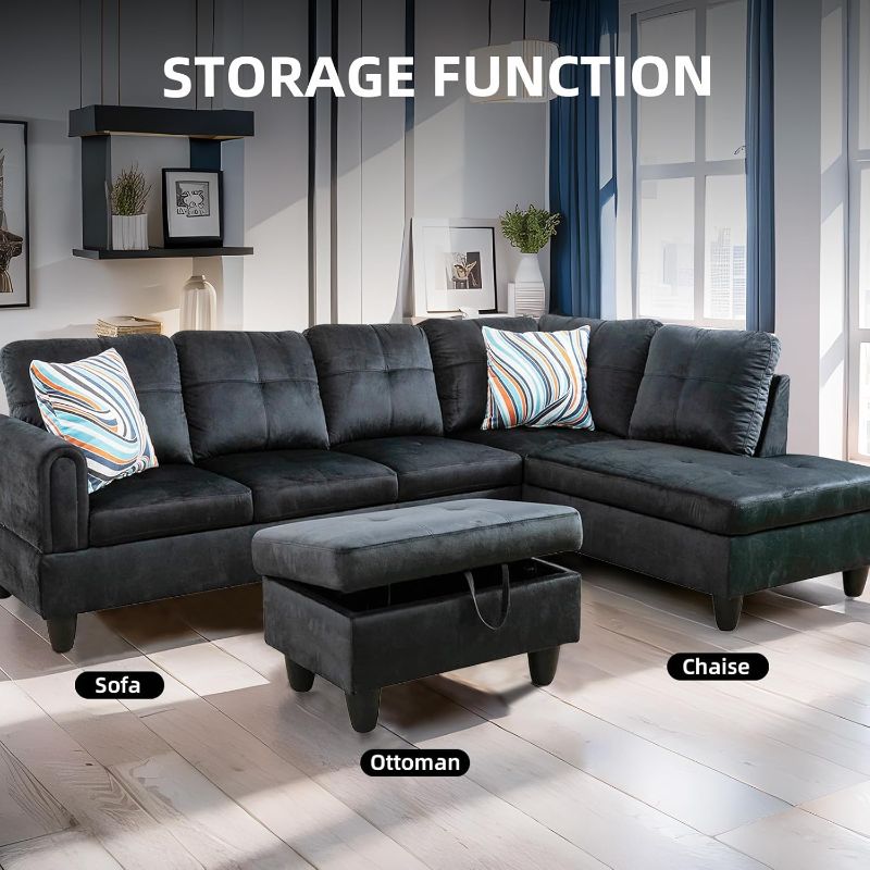 Photo 1 of L Shaped Sectional Sofa with Ottoman, Modern Couches for Living Room, Microfiber Facing, Bedroom, Office