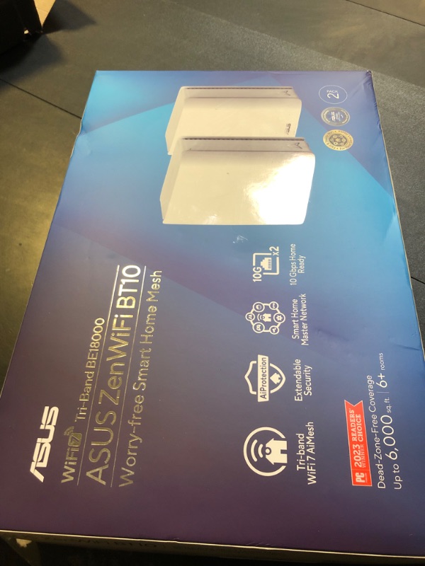 Photo 2 of ASUS ZenWiFi BT10 Tri-Band WiFi 7 Mesh, 18 Gbps, 6000 sq.ft (2pk), Dual 10G Ports, Security and Parental Controls Included, Smart Home Master SSIDs, 4G & 5G Mobile Tethering