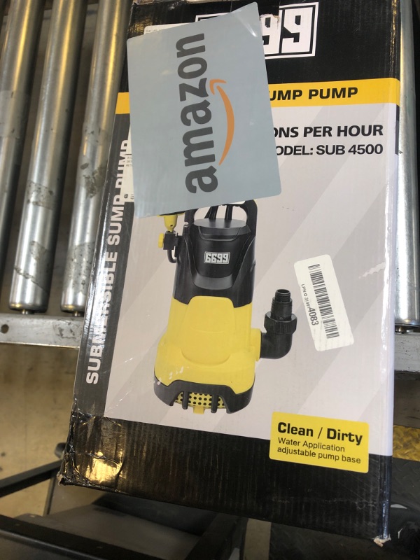 Photo 1 of 6699 1.5HP Sump Pump Submersible Water Pump 4500GPH High Flow with Adjustable Float Switch to Drain Clean/Dirty Water for Pools Garden Ponds Hot Tub Flooded House Rain Barrel SUB 4500