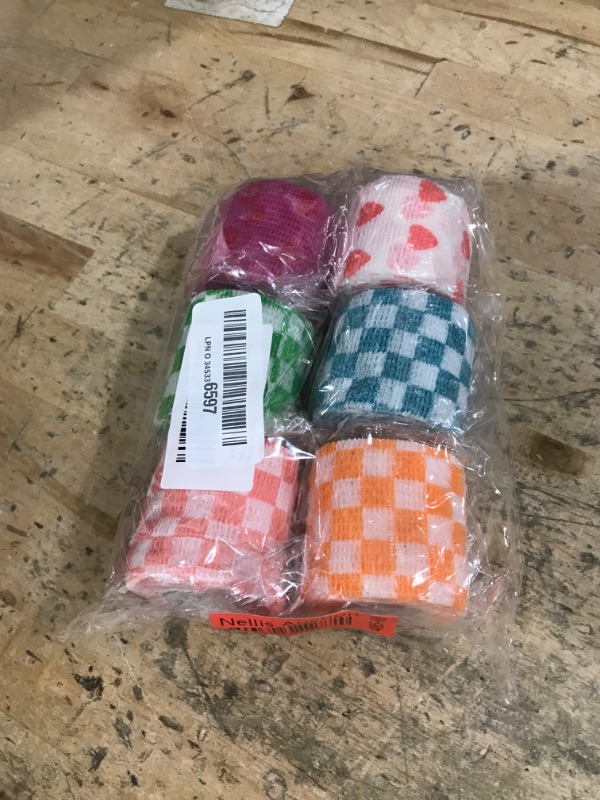 Photo 1 of 6 Roll 2 Inch x 5 Yards Checkered and Heart Print Pet Vet Wrap for Dogs Cats, Cohesive Bandages in Bulk, Non-Woven Self Adhesive Bandages Wrap Roll for Animals Wound Care, Ankle Sprains and Swelling