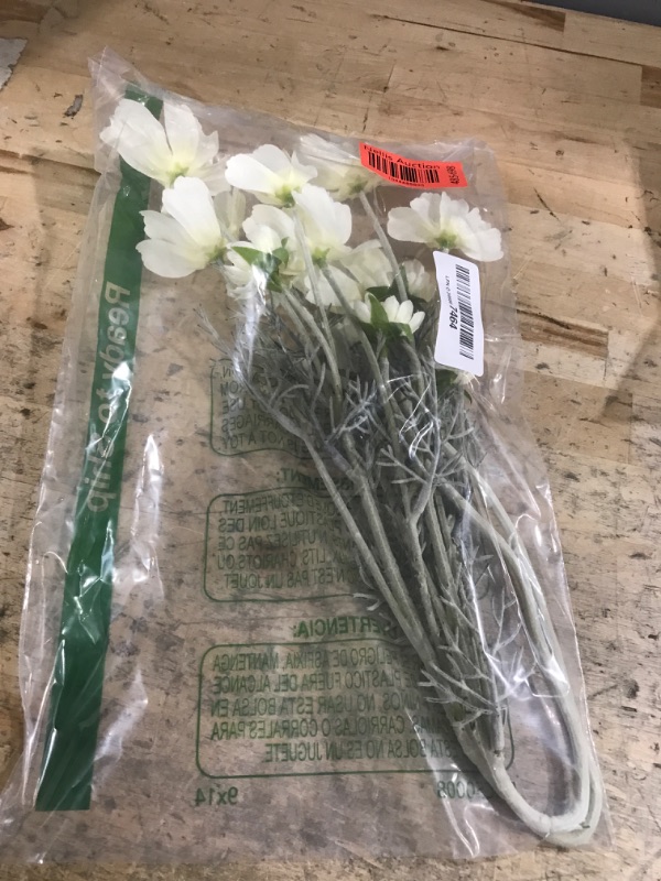 Photo 1 of 2 Pcs Artificial Fake Flowers Plants Cosmos Silk Flower Arrangements Wedding Bouquets Decorations Plastic Floral Table Centerpieces for Home Kitchen Garden Party Decor Approx 23.6'' High - White