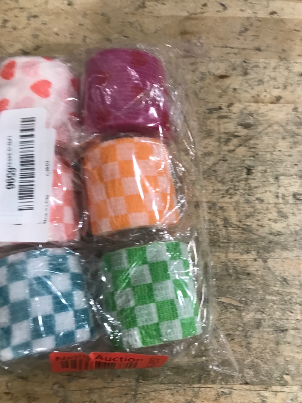 Photo 1 of 6 Roll 2 Inch x 5 Yards Checkered and Heart Print Pet Vet Wrap for Dogs Cats, Cohesive Bandages in Bulk, Non-Woven Self Adhesive Bandages Wrap Roll for Animals Wound Care, Ankle Sprains and Swelling