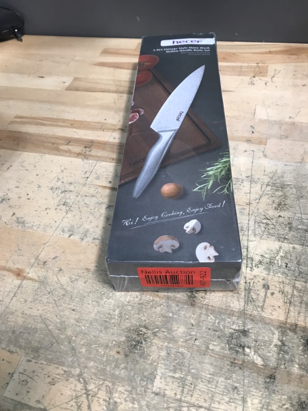 Photo 1 of **FACTORY SEALED** hecef Vintage Style Kitchen Knife Sets,Scratch Resistant Camping Matte Knives with 5 Slots Recycled Oxford Cloth Knife Roll Bag & Covers,Stonewashed High Carbon Stainless Steel Blades & Hollow Handle