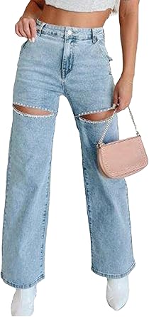 Photo 1 of (USED/FAIR) (BAGGED) (LARGE) Unybwonn Women's High Waisted Jeans Boyfriend Baggy Wide Straight Leg Casual Denim Pants Trousers LARGE