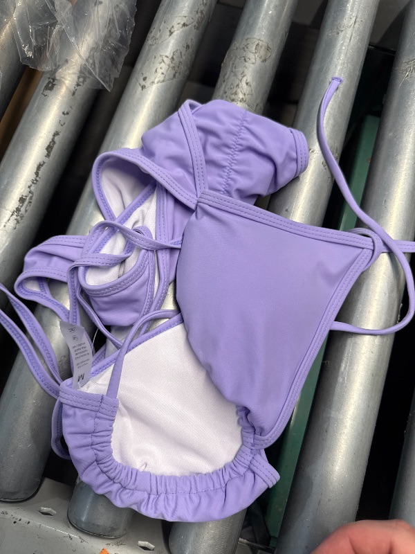 Photo 1 of (MEDIUM) (BAGGED) (USED/FAIR) Zuvebamyo Women Two Piece Bikini Swimsuit Sexy Bathing Suits Halter Triangle Tops String Bikini Sets Purple M