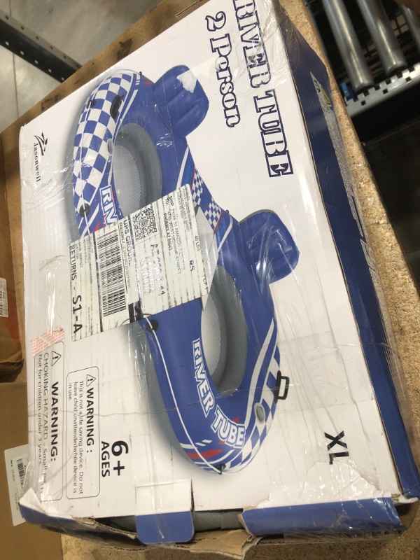 Photo 1 of Jasonwell Inflatable River Tube Float - 2 Person Heavy Duty River Float Pool Floats with Removable Cooler Lake Water Tubes for Floating River Raft Lounge Floatie with 2 Cup Holders for Adults (D-Blue)