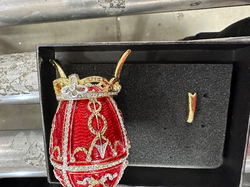 Photo 1 of **NO REFUNABLE***Keren Kopal Red Faberge Egg Trinket Box Decorated with Crystals Handcrafted