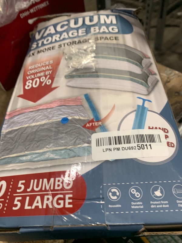 Photo 1 of 10 Pack Vacuum Storage Bags with Pump, 5 Jumbo and 5 Large Space Saver Vacuum Storage Bags, Vacuum Seal Bags for Clothing, Comfoters, Pillows, Blanket, Bedding