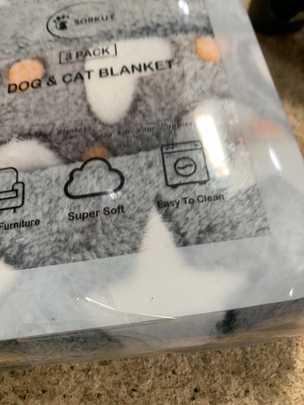 Photo 1 of 1 Pack 3 Puppy Blankets Super Soft Warm Sleep Mat Grey Cute Print Fluffy Fleece Pet Flannel Throw Dog Blankets for Small Dogs Cats,Star&Bone&Love- Small (23"x15")