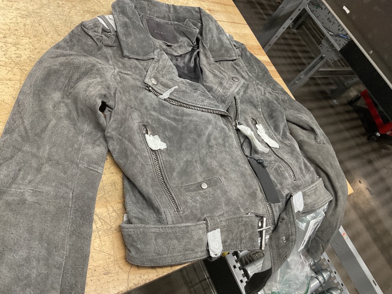 Photo 1 of [BLANKNYC] womens Luxury Clothing Cropped Suede Leather Motorcycle Jackets, Comfortable & Stylish Coats, French Grey, Medium