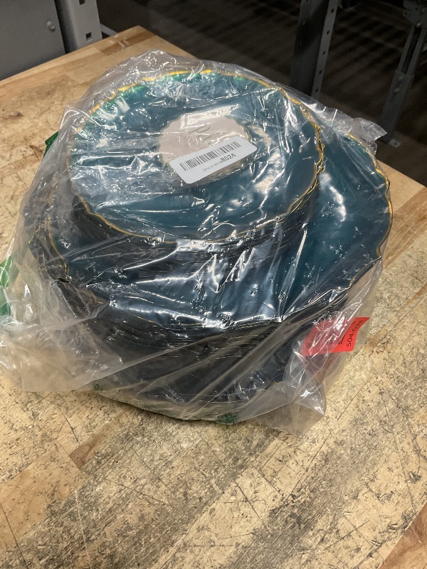 Photo 1 of (PARTIAL SET) (BAGGED) Exquisite Tinted Plates 80-Piece Plastic Disposable Party Set for 40 Guests - 40 X 7.5 Dessert Plates & 40 X 10 Thin Delicate Fancy Dinnerware with Peacock Gold Rim