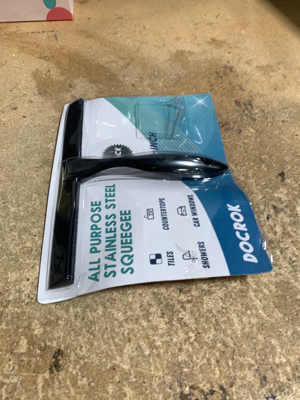 Photo 1 of *MISSING HOOK* All-Purpose Stainless Steel Shower Squeegee for Shower Glass Door with Adhesive Hook, Bathroom Cleaner Tool Household Window Mirror Squeegee for Glass Doors, Cleaning Tile Wall, Car, 10 inch, Black