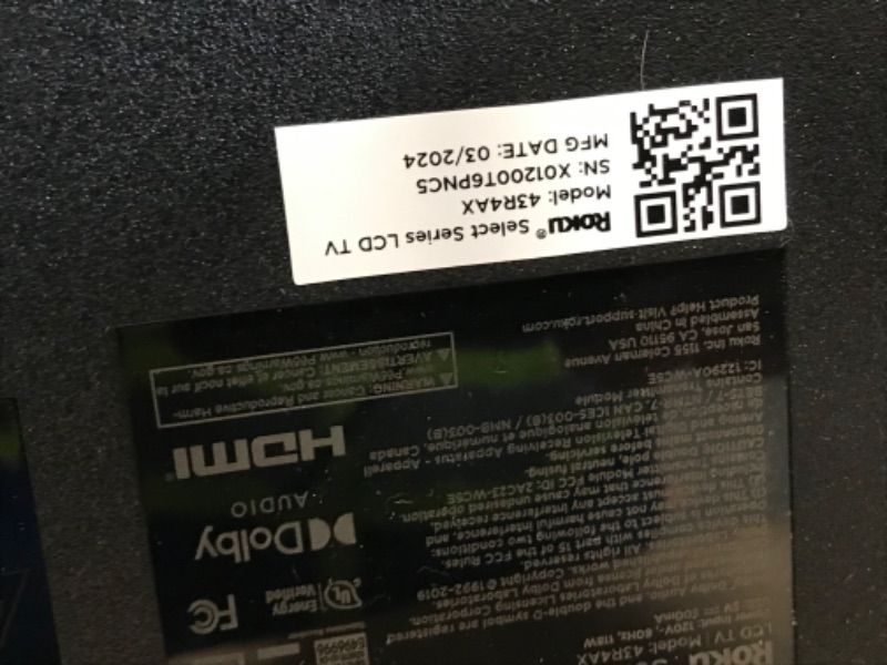 Photo 1 of **SMASHED SCREEN **Roku Smart TV – 43-Inch Select Series 4K HDR RokuTV with Roku Enhanced Voice Remote, Brilliant 4K Picture, Automatic Brightness, & Seamless Streaming – Live Local News, Sports, Family Entertainment