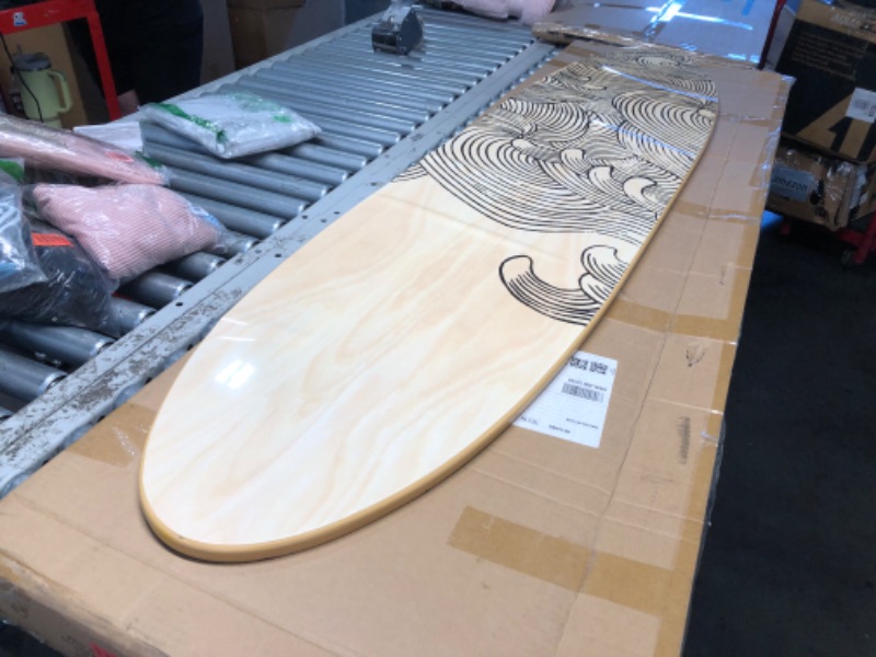 Photo 1 of ***DAMAGED - WARPED - SEE PICTURES***
Creative Co-Op Coastal Decorative Surfboard Wall Décor, Wave Design Overlaid On Natural Wood, Hangs Vertical or Horizontal
