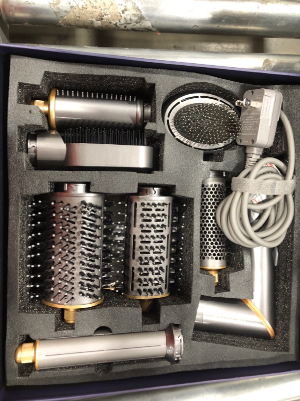 Photo 1 of 8 in 1 Hair Dryer Brush Set Air Hair Styler Curling Negative Ionic Foldable Hot Air Hair Dryer Brush, Hair Styling Tool for Curling Waves Straightening Volume Blowout Styles