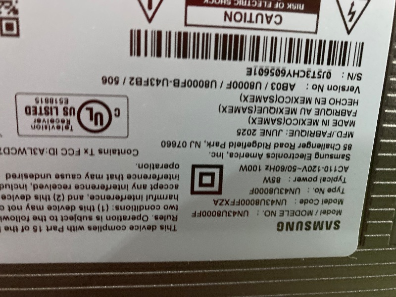 Photo 1 of Samsung 43-Inch Class Crystal UHD U8000F 4K Smart TV (2025 Model) Endless Free Content, Crystal Processor 4K, MetalStream Design, Knox Security, Alexa Built-in