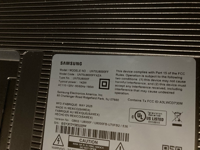 Photo 1 of **SMASHED SCREEN FINAL SALE**Samsung 70-Inch Class Crystal UHD U8000F 4K Smart TV (2025 Model) Endless Free Content, Crystal Processor 4K, MetalStream Design, Knox Security, Alexa Built-in