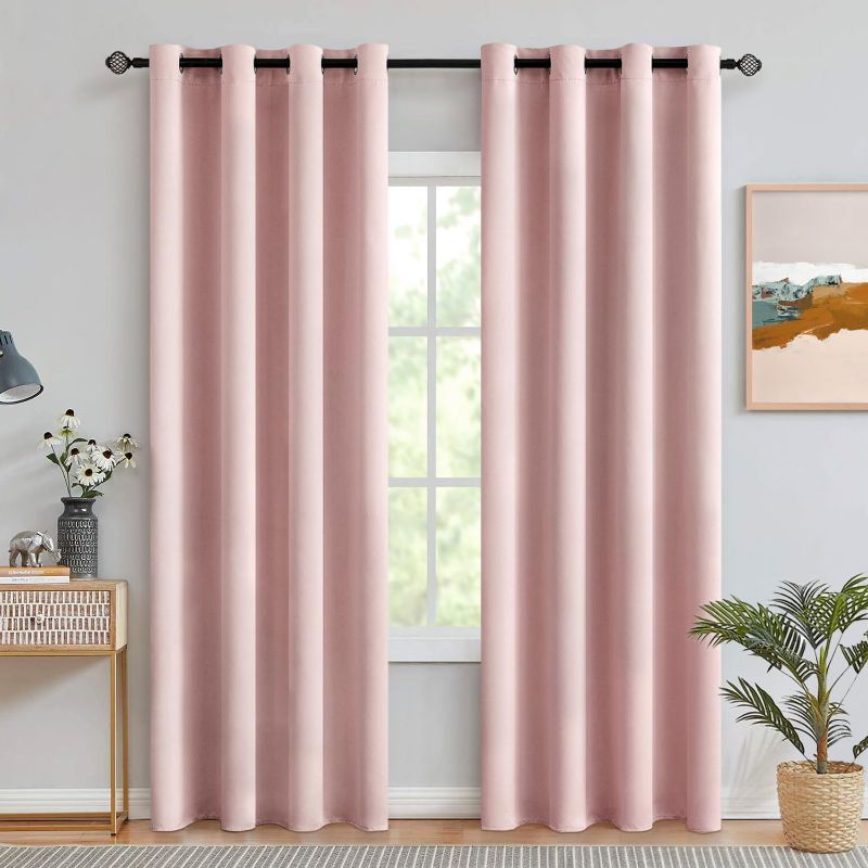 Photo 1 of (1 panel) MIULEE Light Pink Room Darkening Curtains Thermal Insulated Drapes Solid Window Treatment Set Grommet Top Light Blocking Blackout Curtain for Living Room/Bedroom 21 Panels 52 x 84 inch Baby Pink