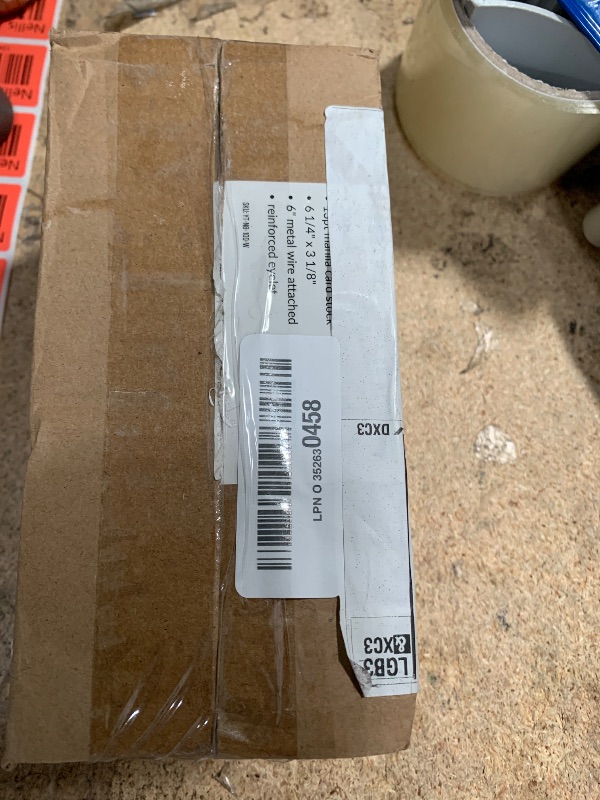 Photo 1 of 100 Large Manila Paper Tags with Wire Attached – # 8, 6 1/4" x 3 1/8" – Manilla Shipping Tags with Reinforced Eyelet and Metal Wire, Labels with Ties