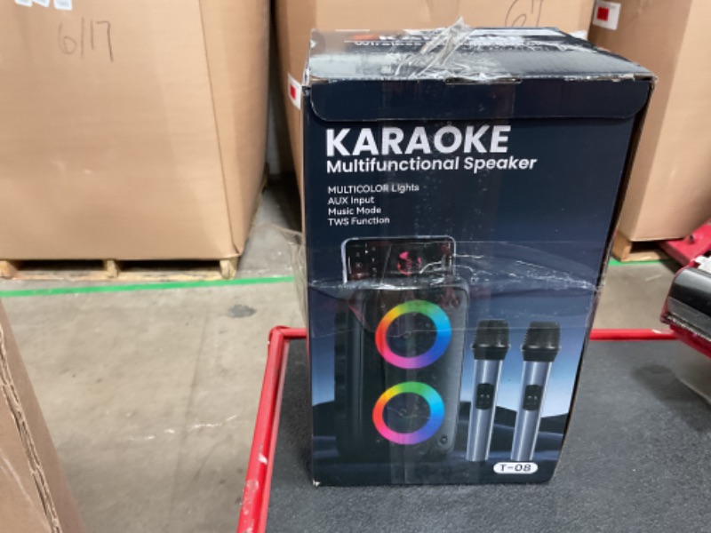 Photo 1 of (used) Karaoke Machine, Portable Bluetooth Karaoke Player Machine with 2 Wireless Karaoke Microphones Player for Adults Kids with Upgraded Subwoofer, PA System, Support TWS/TF/USB/AUX for Home Party Outdoor(missing power cord) 