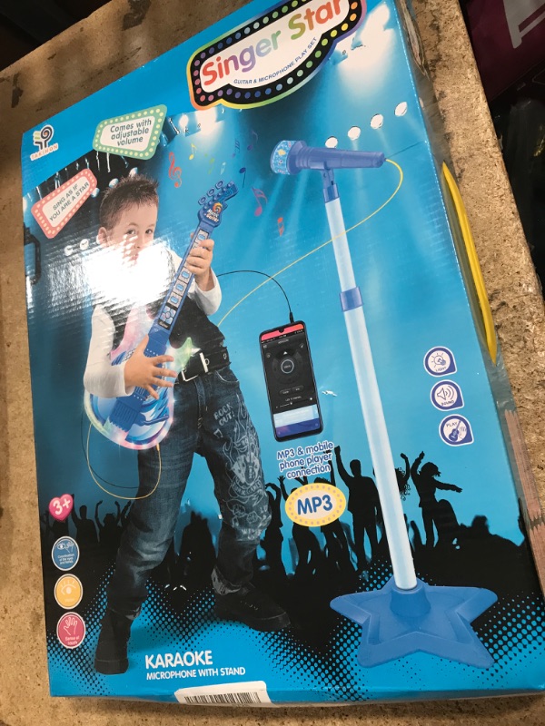 Photo 1 of (missing pieces) TAKIHON Guitar and Microphone Set for Kids,Guitar Toys with Music&Colorful Light,Adjustable Height Microphone with Stand,Karaoke Toys