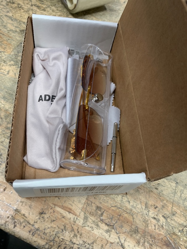 Photo 1 of ADE WU Vintage Rimless Sunglasses Retro Rectangle Gold Metal Frameless Shades Tint Lens 90s Fashion Glasses (Brown Fade)