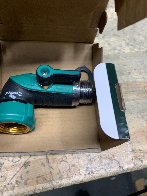 Photo 1 of 2WAYZ 90 Degree Hose Elbow Adapter - Heavy Duty Full Metal Body Garden Hose Shut Off Valve - 3/4-Inch Inlet and Outlet Angle Connector for RV, Waterhose Elbow - 2.3x2.3x4.1-Inch (Green and Black)