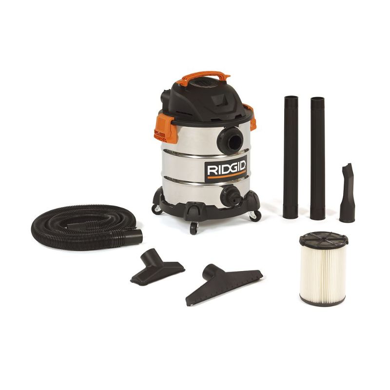 Photo 1 of 10 Gallon 6.0 Peak HP Stainless Steel Shop Vacuum Wet Dry Vac with Filter, Locking Hose and Accessory Attachments

