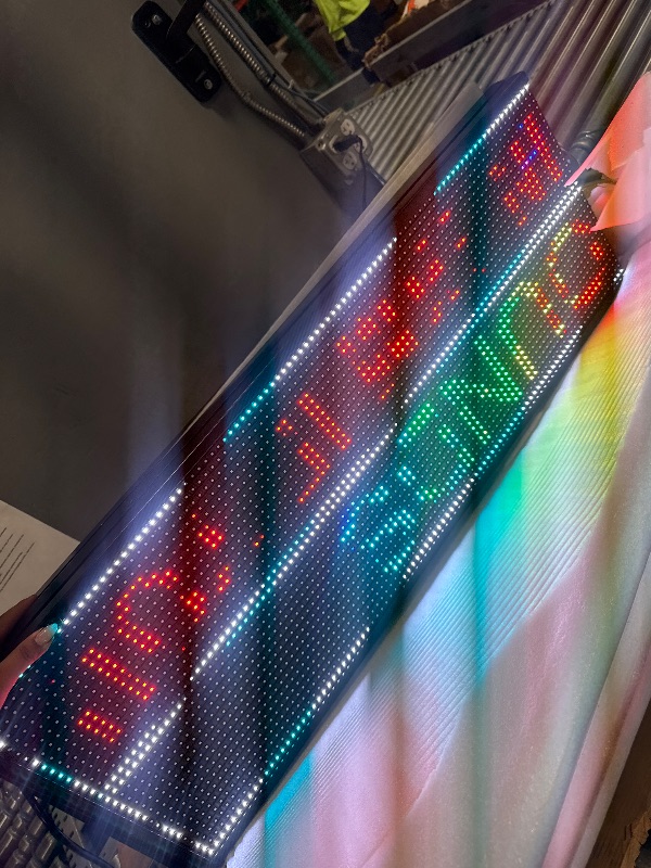 Photo 1 of *WORDING IS DIFFERENT//ONE SIDE DOES NOT LIGHT UP!! Outdoor WiFi P10 LED Sign 77"x14" Waterproof High Brightness LED Matrix Screen, WiFi Control for Advertising Billboard, Store Signs, Energy Efficient, IP45 Rated ?