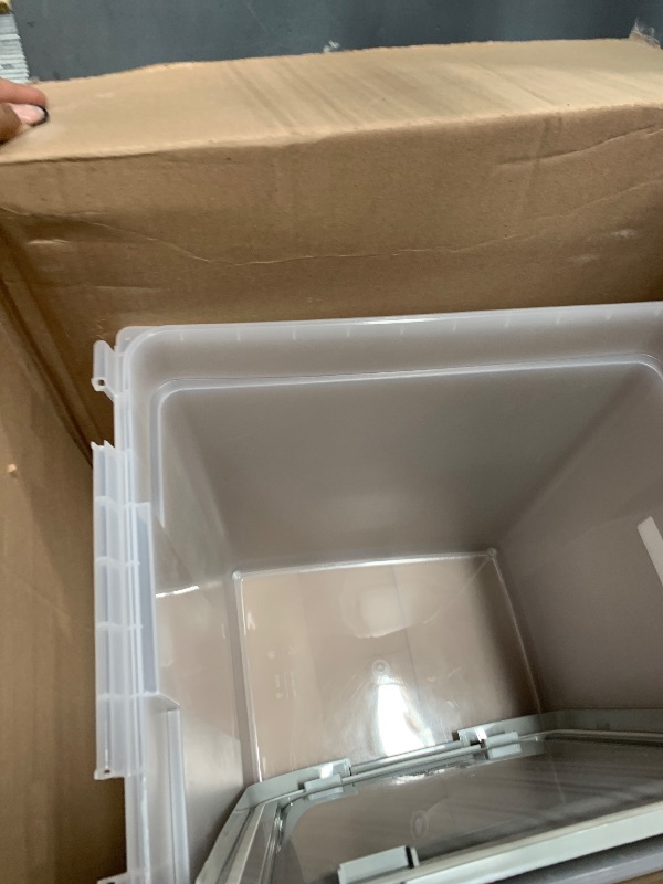 Photo 1 of *Missing wheels* IRIS USA Airtight Dog Food Storage Container, WeatherPro, Up to 50 lbs, Removable Wheels, for Dog Cat Bird and Other Pet Food Storage Bin, Keep Fresh, Translucent Body, Made in USA, Clear/Gray