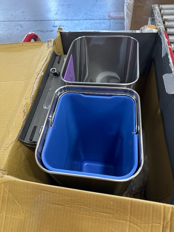 Photo 1 of *** PARTS ONLY *** simplehuman 58 Liter / 15.3 Gallon Rectangular Dual Compartment Recycling Step, Brushed Stainless Steel with Soft-Close Plastic Lid Kitchen Trash Can