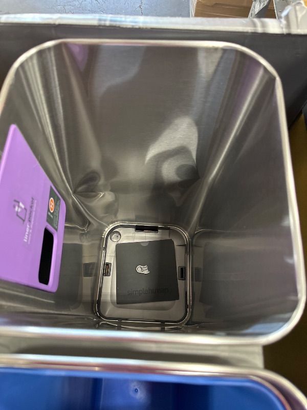 Photo 1 of *** PARTS ONLY *** simplehuman 58 Liter / 15.3 Gallon Rectangular Dual Compartment Recycling Step, Brushed Stainless Steel with Soft-Close Plastic Lid Kitchen Trash Can