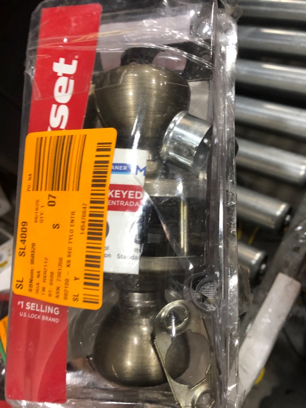 Photo 1 of **PARTIAL SET/MISSING ASSEMBLY HARDWARE** Kwikset Tylo Entry Door Knob with Lock and Key, Secure Keyed Handle Exterior Doorlock, Doorknob for Front Entrance and Bedrooms in Antique Brass, with Microban Protection