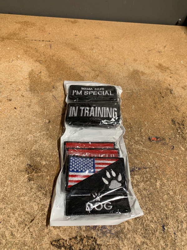 Photo 1 of 10 Pieces Dog Patches, Service Dog Patches, Removable Hook and Loop Dog Harness Patches, Tactical Thin Blue American Flag/Dog Paw in Training Working Do Not Pet Service Dog Patches