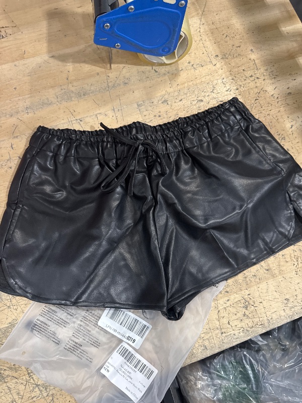 Photo 1 of *UNKNOWN SIZE**WDIRARA Women's Drawstring High Waist Pu Leather Casual Wide Leg Shorts
