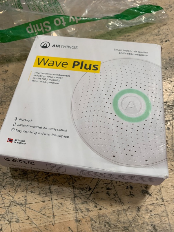 Photo 1 of Airthings 2930 Wave Plus - Radon & Air Quality Monitor, Battery Powered (CO2, VOC, Humidity, Temp, Pressure)
