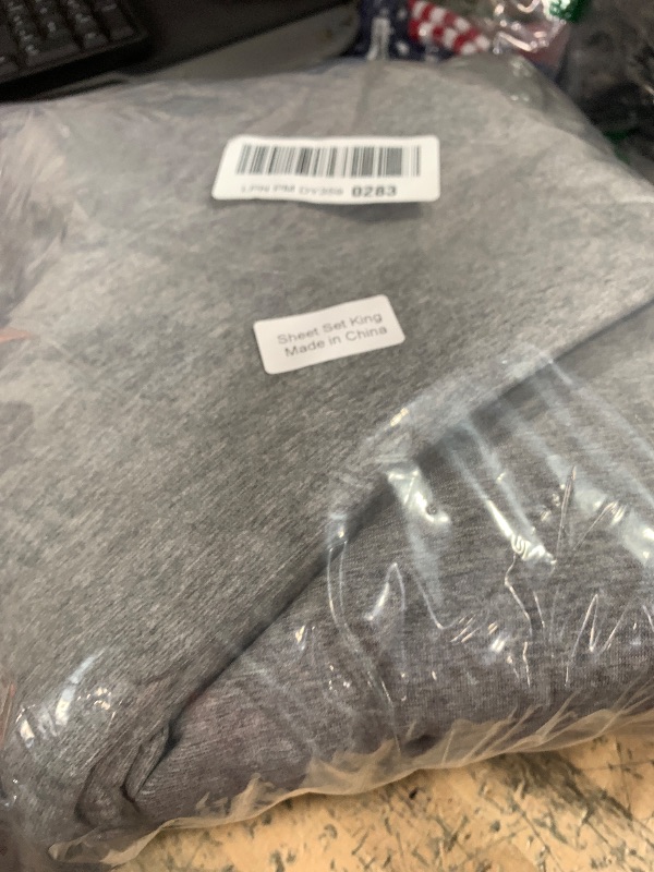 Photo 1 of PURE ERA Jersey Knit 4pc Bed Sheet Set 100% T-Shirt Heather Cotton Super Soft Comfy Breathable Fits Mattress Up to 20" Extra Deep Pocket (Heather Dark Grey, King)