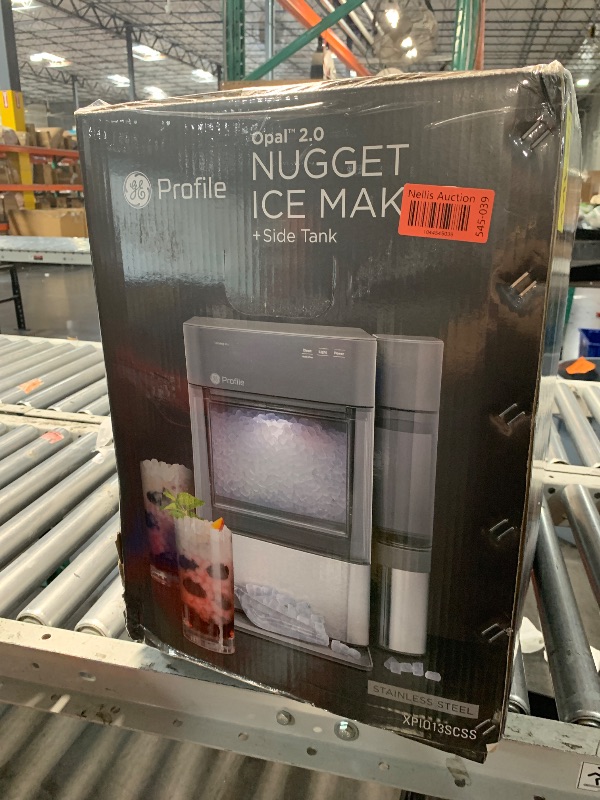 Photo 1 of **Prev used**Major damage***FOR PARTS ONLY***
GE Profile Opal 2.0 with 0.75 Gallon Tank, Chewable Crunchable Countertop Nugget Ice Maker, Scoop included, 38 lbs in 24 hours, Pellet Ice Machine with WiFi & Smart Connected, Stainless Steel
