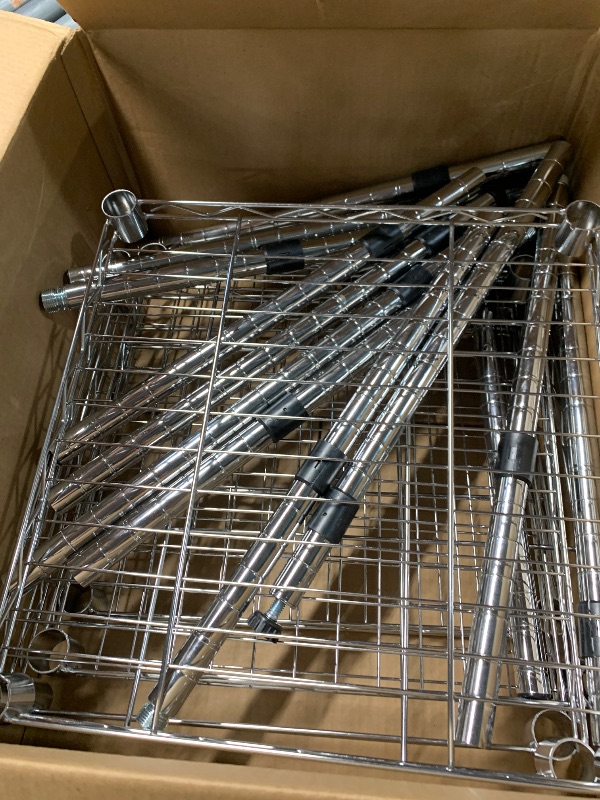 Photo 1 of Amazon Basics 5-Shelf Tower Adjustable Storage Shelving Unit, Chrome, 16 D x 16 W x 54 H in